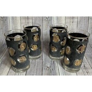 1970s Set Of 4 Gold & Black MCM Libby High Ball 22k Cocktail Glasses